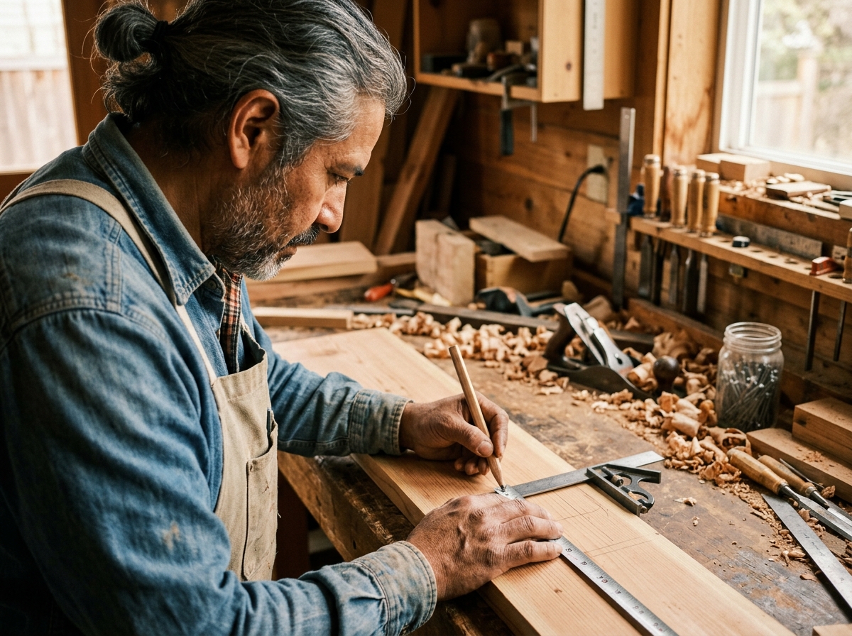 Portrait placeholder — craftsman marking a cedar board